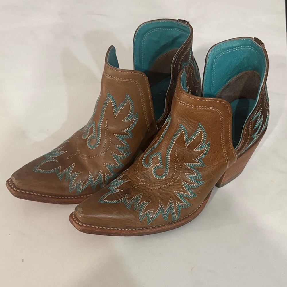 Ariat Brown and Teal Embroidered Ankle Booties